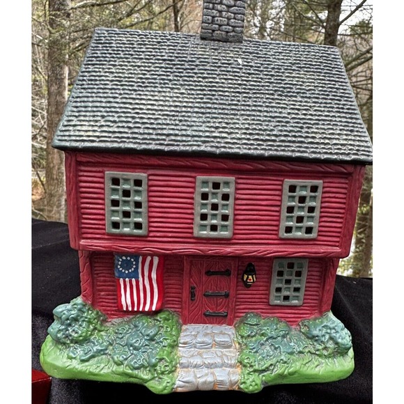 Vintage Old Stonigan 20010203 Lang & Wise Red Saltbox Porcelain House & Mailbox - Picture 1 of 12